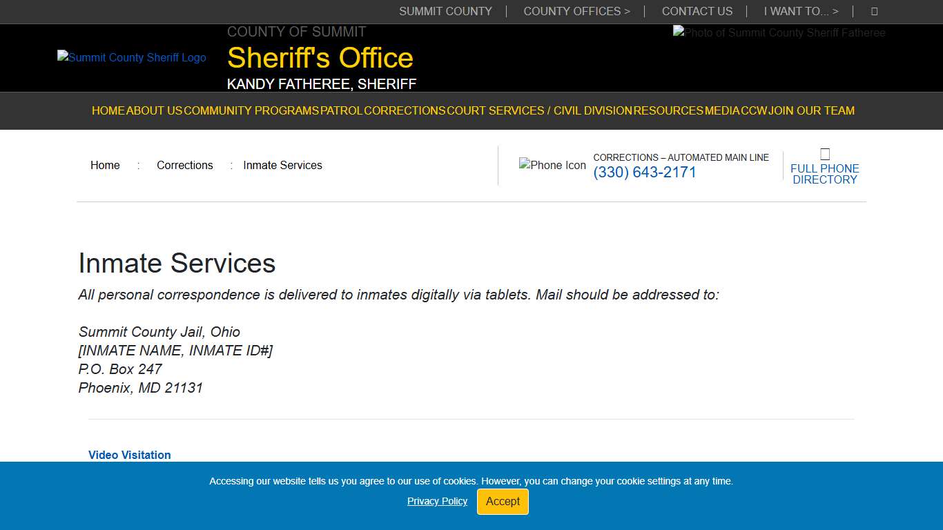 Inmate Services : Summit County Sheriff's Office